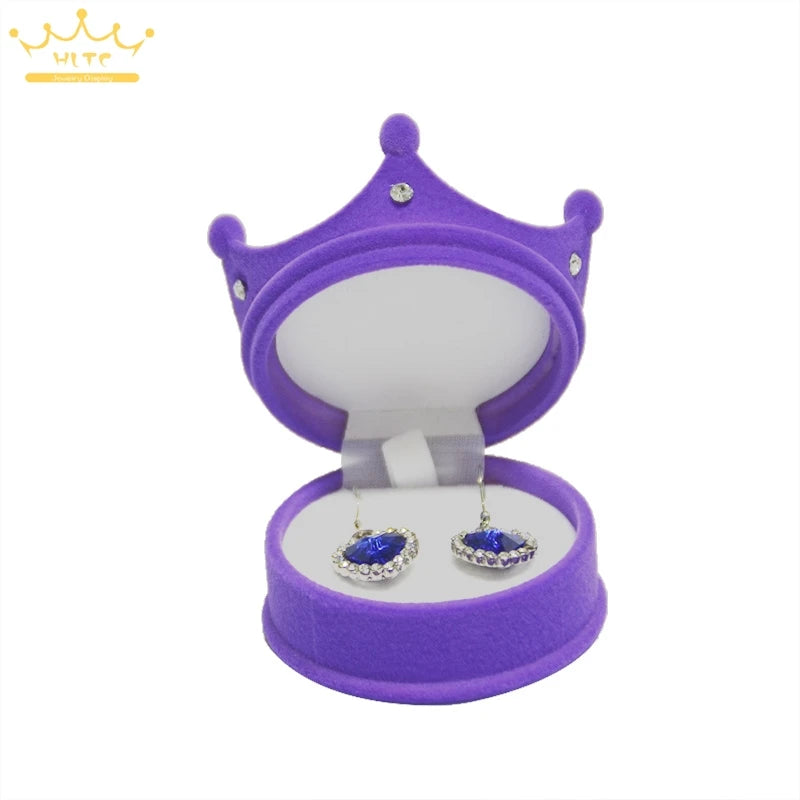50pcs/lot Ring Display Crown Box Ear Stud Necklace Jewelry Case Container Wedding Velvet Ring Gift Case Earrings Storage