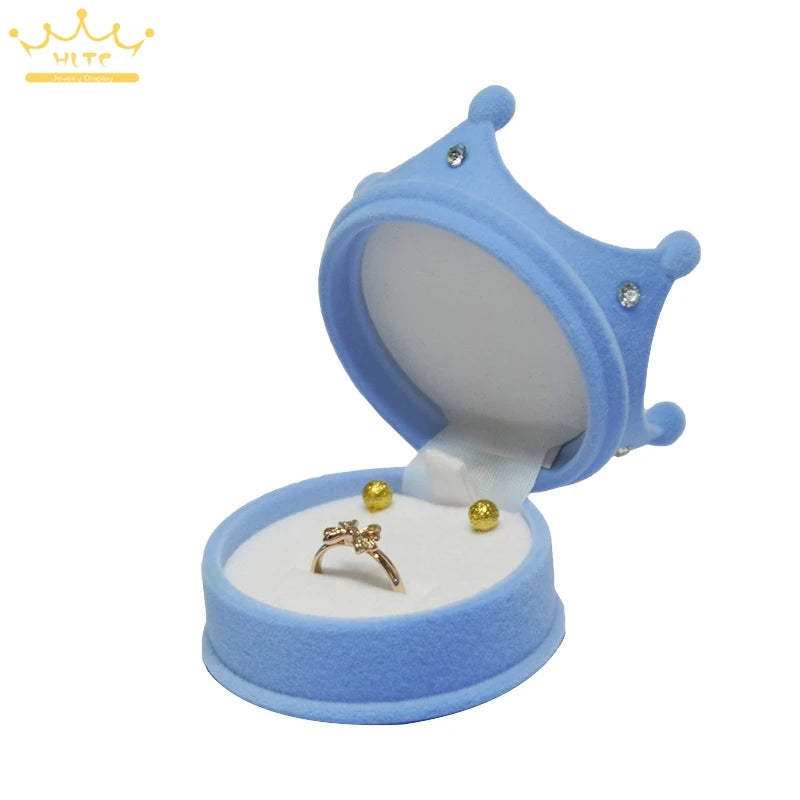 50pcs/lot Ring Display Crown Box Ear Stud Necklace Jewelry Case Container Wedding Velvet Ring Gift Case Earrings Storage