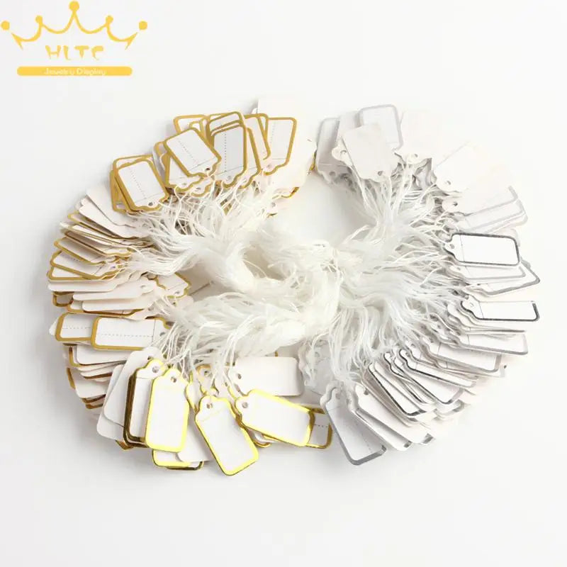 500 Pcs Jewelry Strung Pricing Price Tags with String Silver Merchandise Cloth Label Price Label