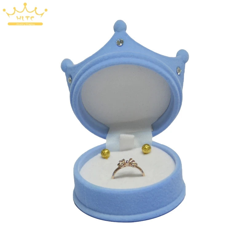50pcs/lot Ring Display Crown Box Ear Stud Necklace Jewelry Case Container Wedding Velvet Ring Gift Case Earrings Storage