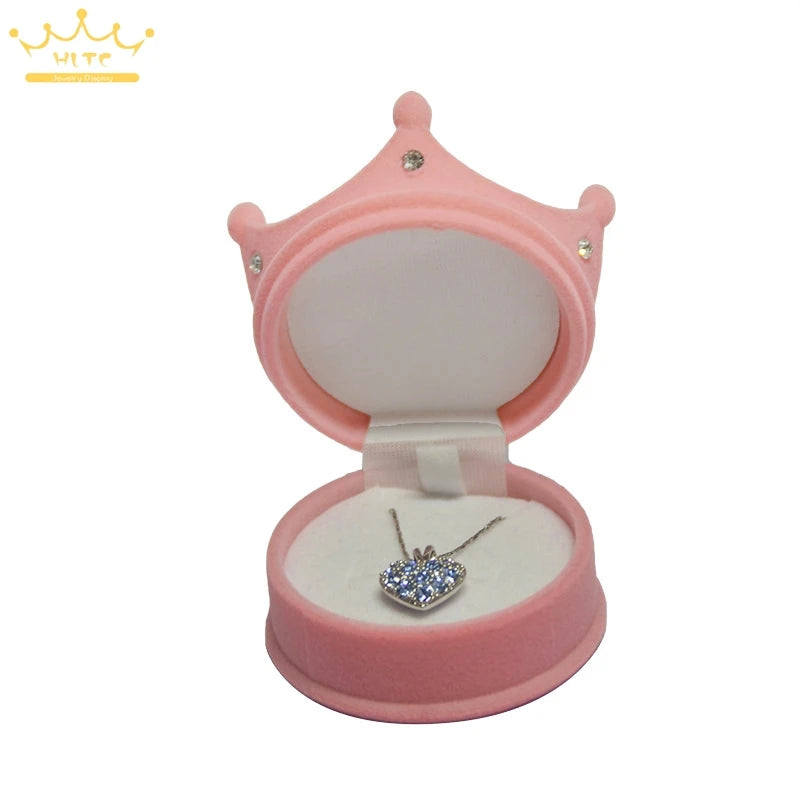 50pcs/lot Ring Display Crown Box Ear Stud Necklace Jewelry Case Container Wedding Velvet Ring Gift Case Earrings Storage