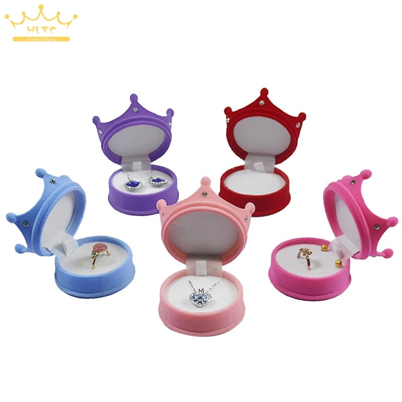50pcs/lot Ring Display Crown Box Ear Stud Necklace Jewelry Case Container Wedding Velvet Ring Gift Case Earrings Storage