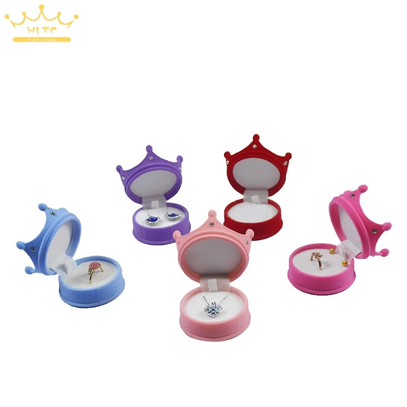 50pcs/lot Ring Display Crown Box Ear Stud Necklace Jewelry Case Container Wedding Velvet Ring Gift Case Earrings Storage