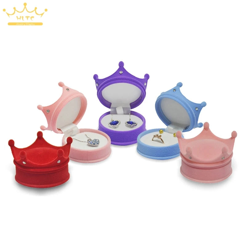 50pcs/lot Ring Display Crown Box Ear Stud Necklace Jewelry Case Container Wedding Velvet Ring Gift Case Earrings Storage