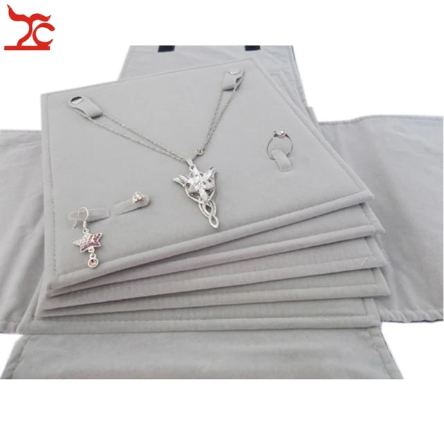 Portable 5 Layer Velvet Jewelry Display Storage Pouch Black Pendant Necklace Earrings Ring Holder Travel Roll Bag Pearl Folder