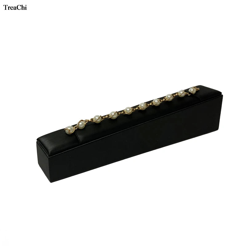 Faux PU Jewelry Counter Showcase Black Necklace Bracelet Organizer Holder Diamond Ring Earring Display Storage Stand