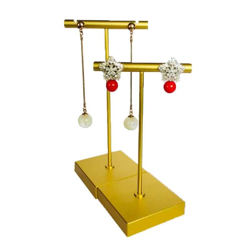 Luxury Gold Silver Stainless Steel T-Shaped Earring Display Stand Jewelry Earring Holder for Jewelry Store Window Showcase