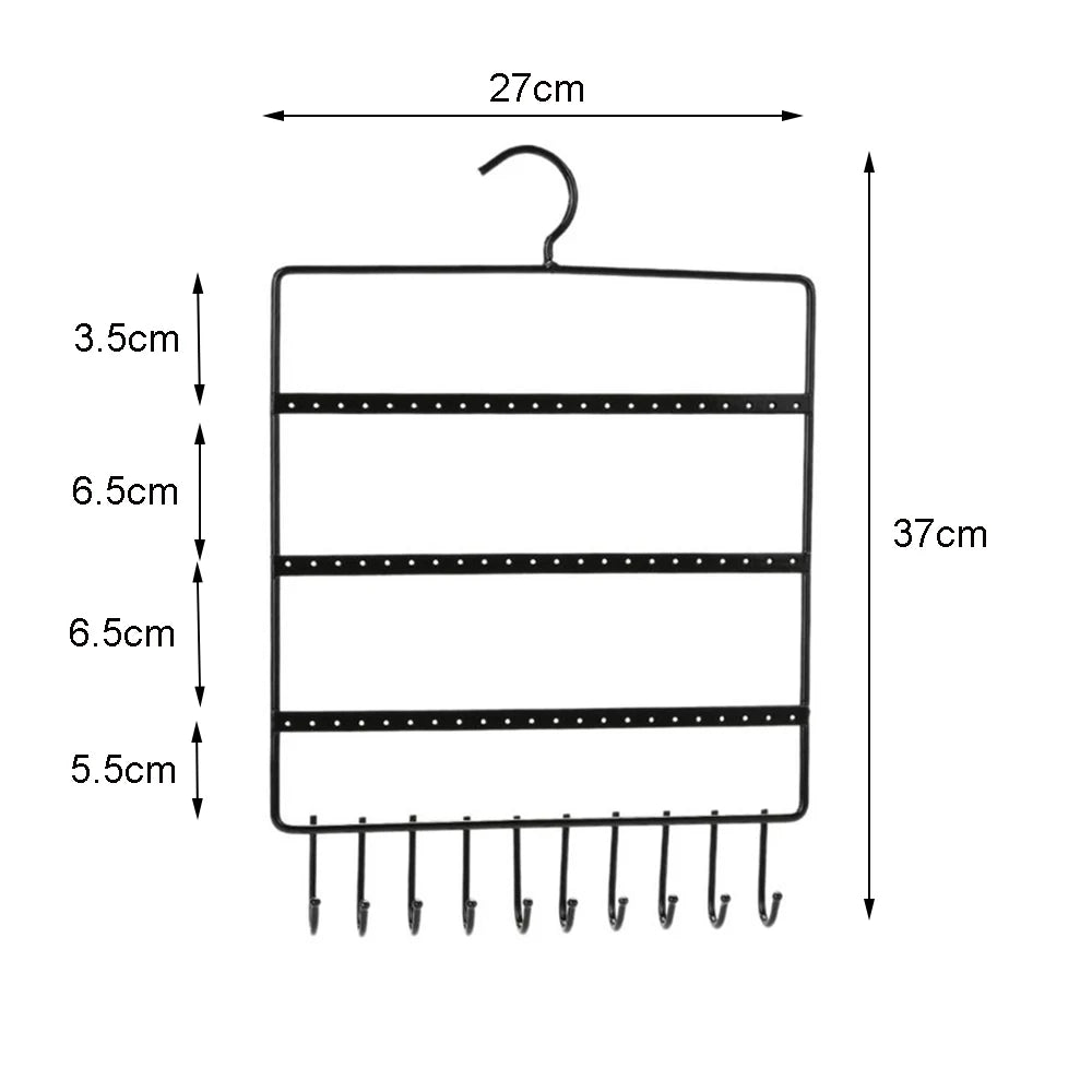 Capacity 66 Holes And 10 Hooks Jewelry Organizer Rack Stand Display Holder Wall Earring Stud Necklace Key Hanging Storage Holder