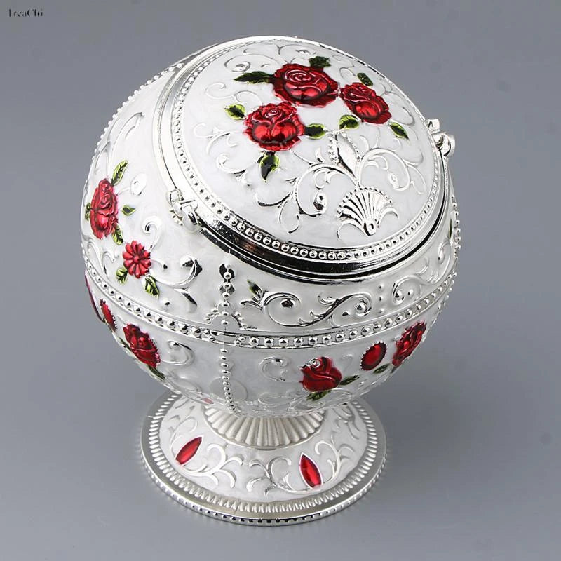 Carved Vintage Jewelry Storage Box Lovely Trinket Box European Embossed Pattern Gem Jade Stone Storage Cases Home Collections