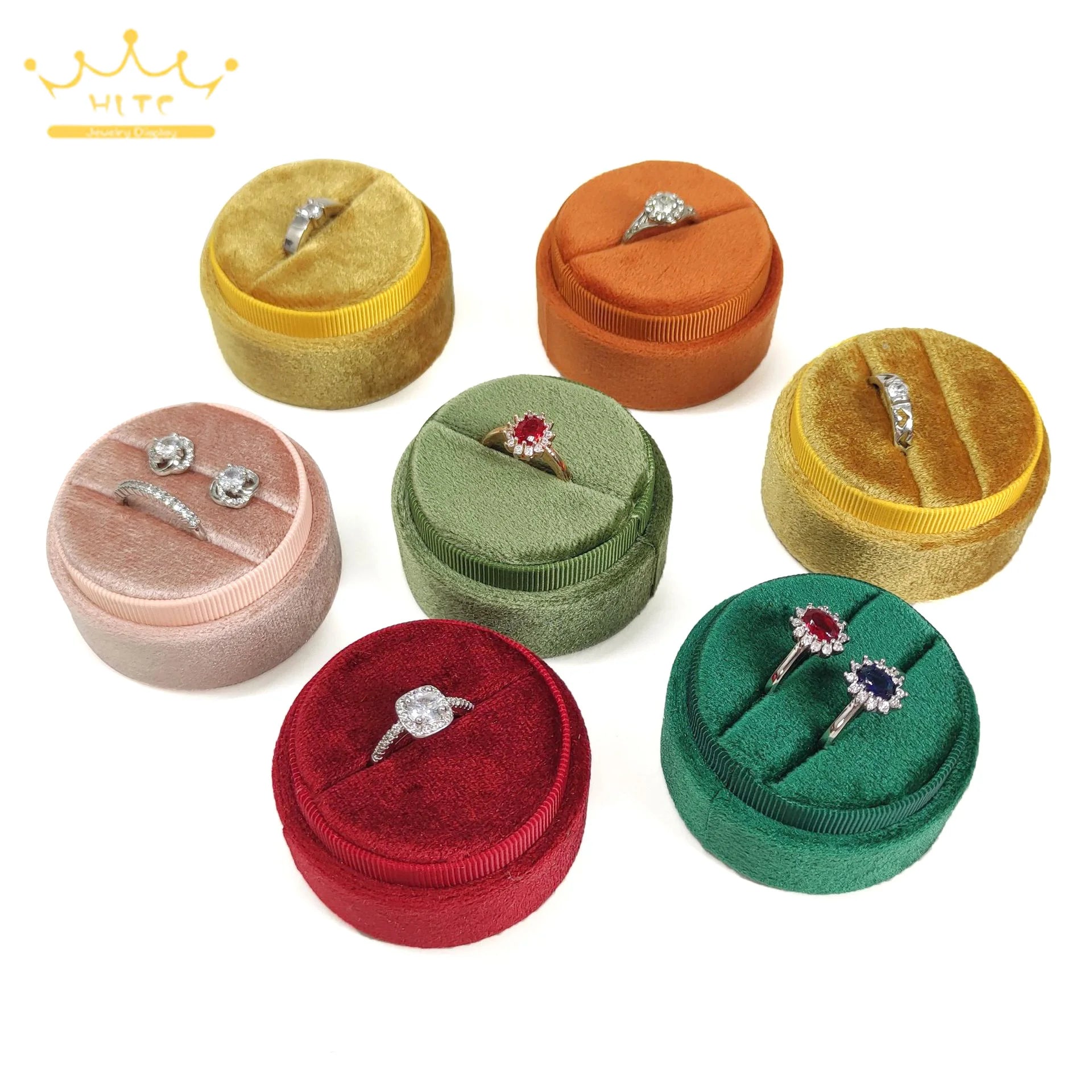 Luxury Round Velvet Jewelry Earring Ring Display Case Box Storage Organizer Holder Gift Packaging Box Portable Travel Wedding