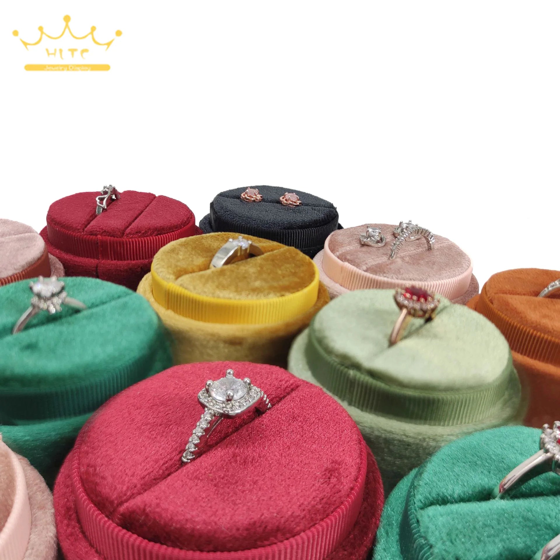 Luxury Round Velvet Jewelry Earring Ring Display Case Box Storage Organizer Holder Gift Packaging Box Portable Travel Wedding