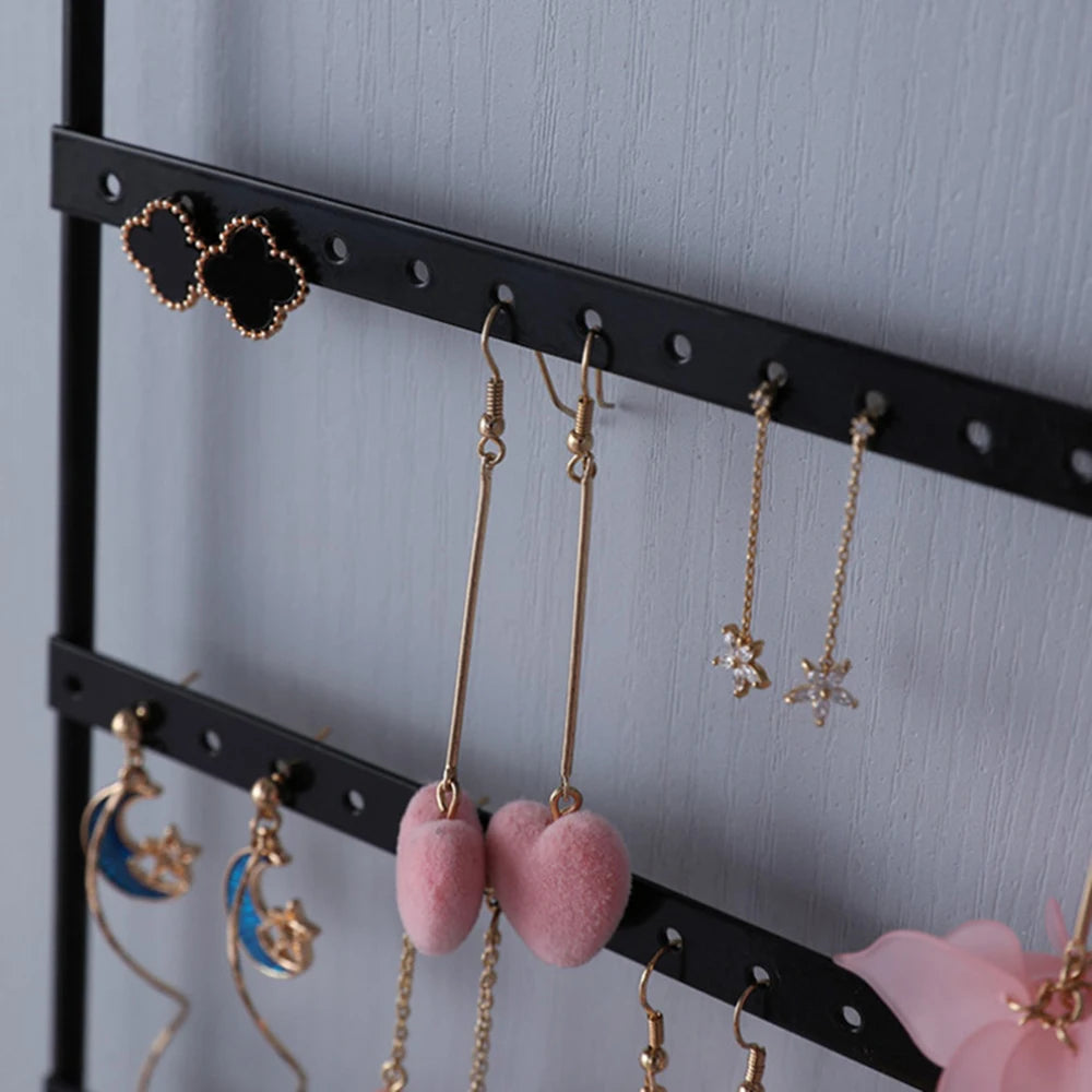Capacity 66 Holes And 10 Hooks Jewelry Organizer Rack Stand Display Holder Wall Earring Stud Necklace Key Hanging Storage Holder