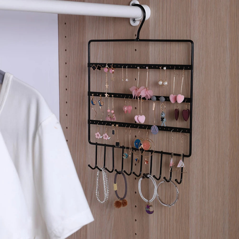 Capacity 66 Holes And 10 Hooks Jewelry Organizer Rack Stand Display Holder Wall Earring Stud Necklace Key Hanging Storage Holder
