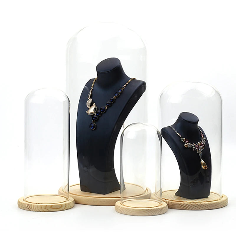 Jewelry Prop Window Display Rack Decoration Transparent Dust-proof plastic Cover Solid Wood Base Jewelry Shop Dedicated