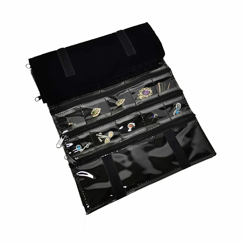 Jewelry Roll Bag Zipper 40 Pocket Jewelry Storage Organizer Holder Earring Bag Pouch Display Transparent for Small Accessories