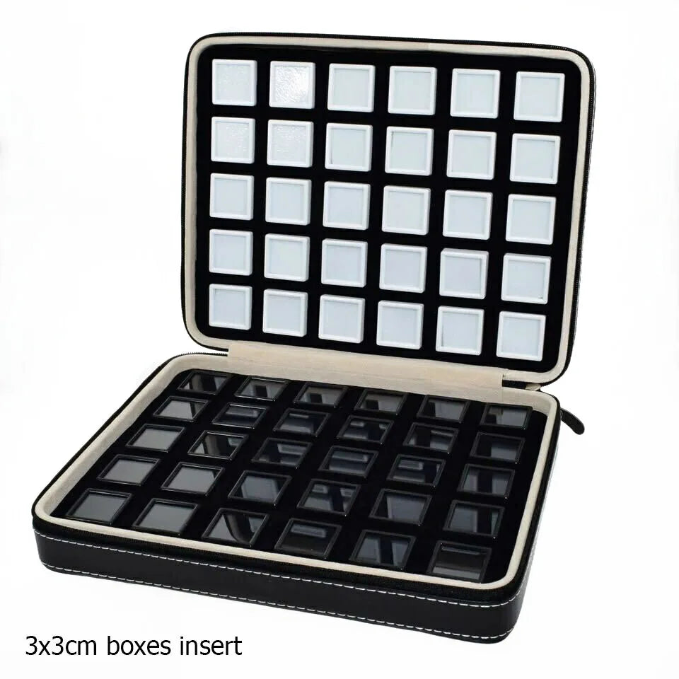 High-End Black Leatherette Gemstone Storage Box Diamond Travel Case Jewelry Holder with Gem Box Protable