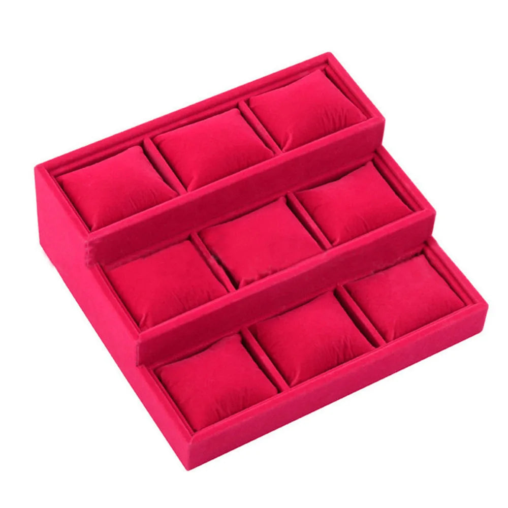 High Grade Pu White Display Plate Watch Bracelet Ring Gray Velvet Tray Black Watch Display Frame Organizer Earring Storage