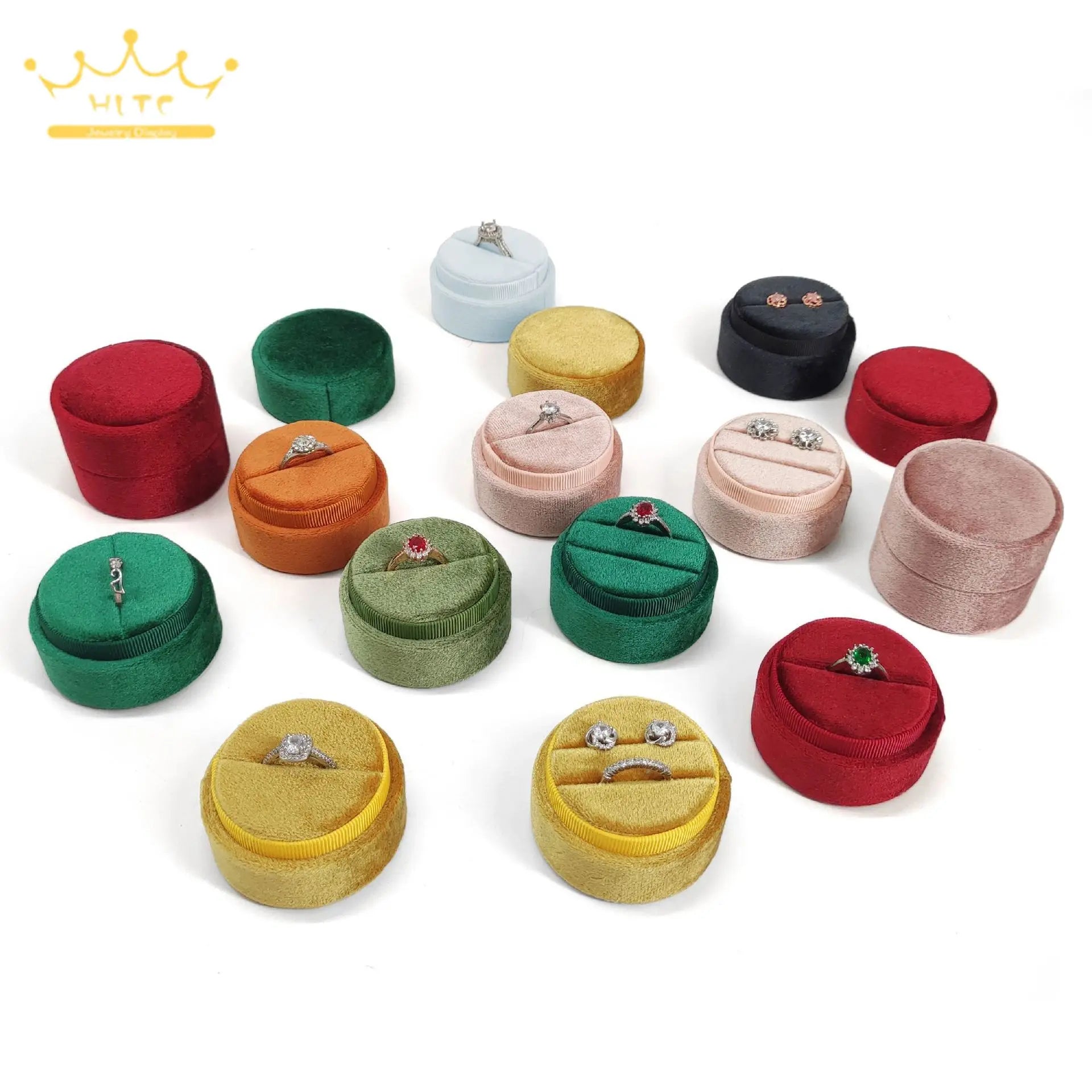 Luxury Round Velvet Jewelry Earring Ring Display Case Box Storage Organizer Holder Gift Packaging Box Portable Travel Wedding
