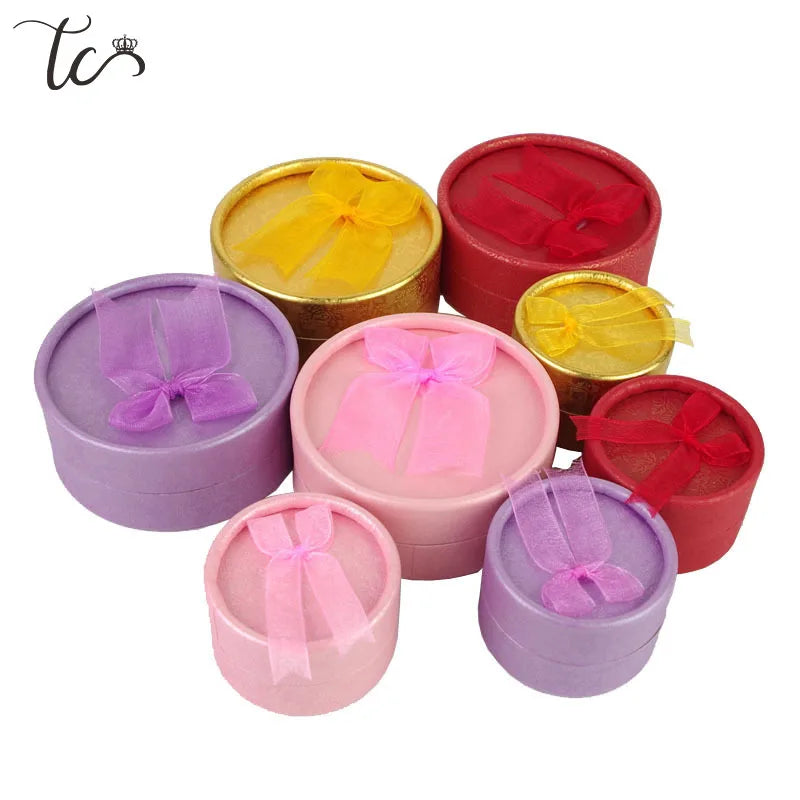 Jewelry Display Box Cardboard Necklace Earrings Ring Box Round Packaging Gift Box with Sponge Ribbon Wholesales 12/24pcs/Lot