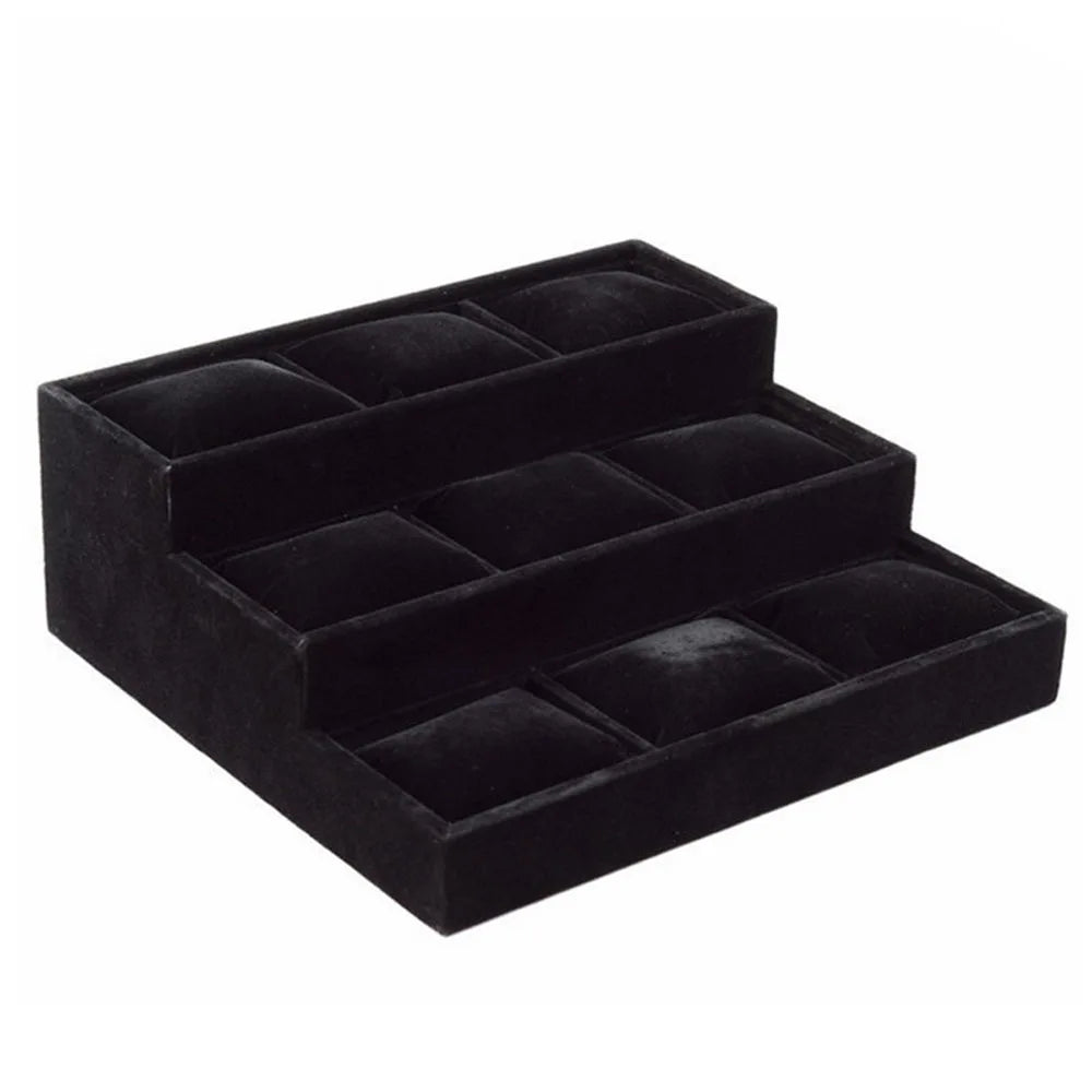 High Grade Pu White Display Plate Watch Bracelet Ring Gray Velvet Tray Black Watch Display Frame Organizer Earring Storage