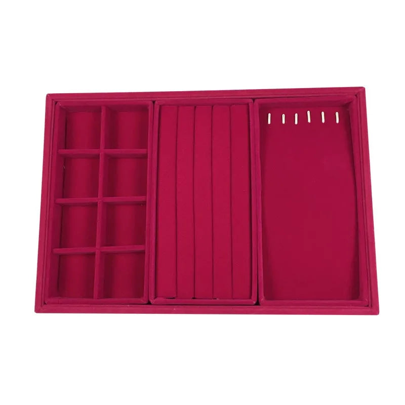 Luxurious Rose Red Velvet Jewelry Display Tray Necklace Pendant Beads Storage Showcase Box Trinket Tray Ring Bracelet Orgnizer