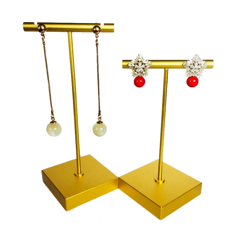 Luxury Gold Silver Stainless Steel T-Shaped Earring Display Stand Jewelry Earring Holder for Jewelry Store Window Showcase