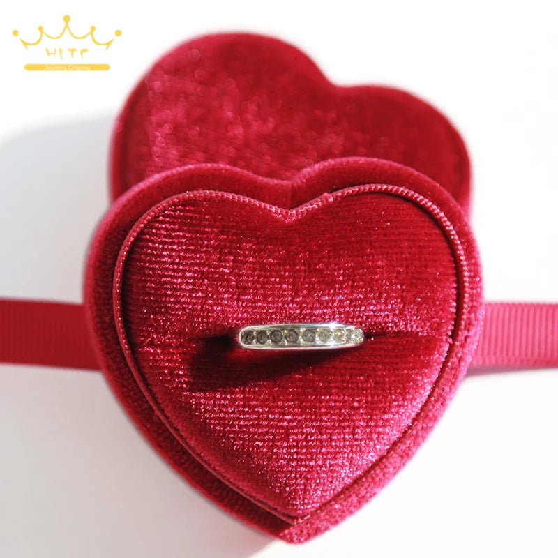 Corduroy Heart-shaped Jewelry Box Single Ring Box Lovers Ring Box Pendant Necklace Box Velvet Jewelry Boxes and Packaging