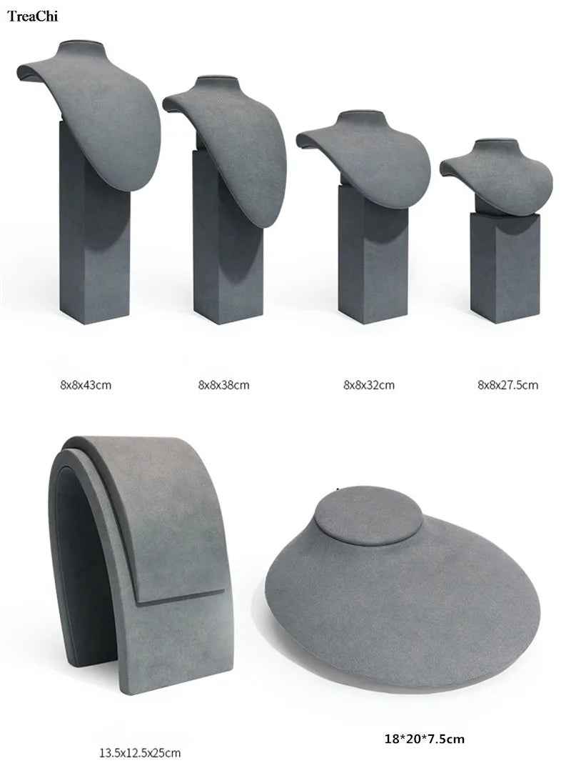 Gray Microfiber Model Portrait Jewelry Display Stand Window Jewelry Props Necklace Pendant Display Stand Set Jewlery Organizer