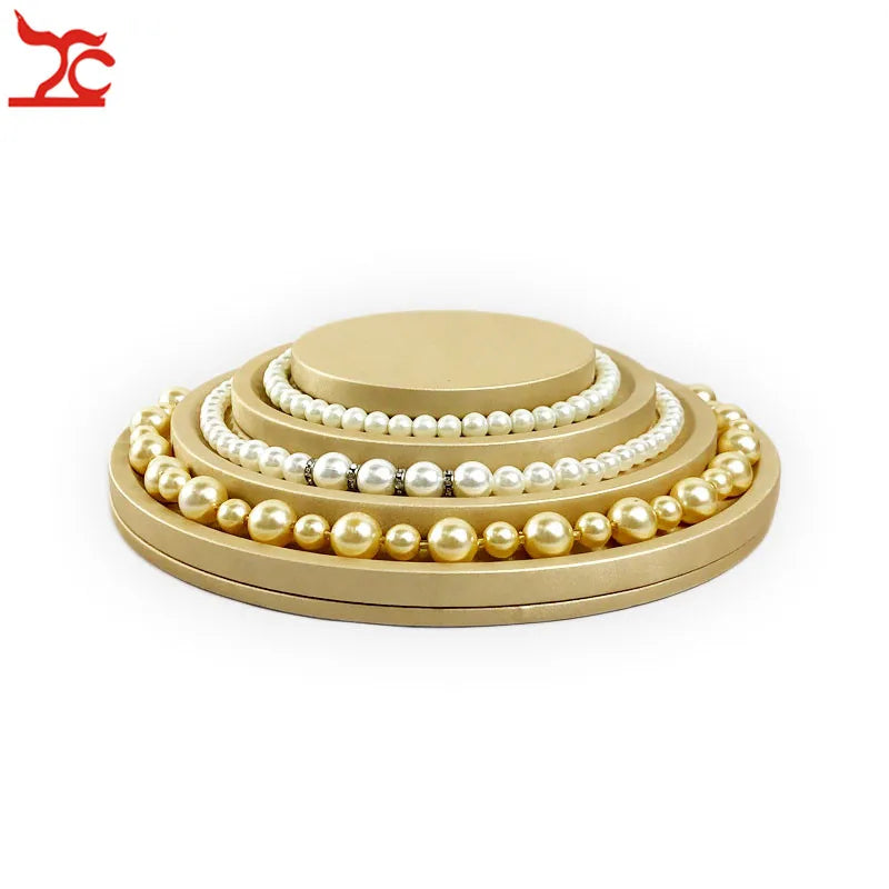 New Creative Round Bead Necklace Jewelry Display Holder Stand 3Layer Luxury PU Pear Emerald Necklace Display Organizer Rack Tray