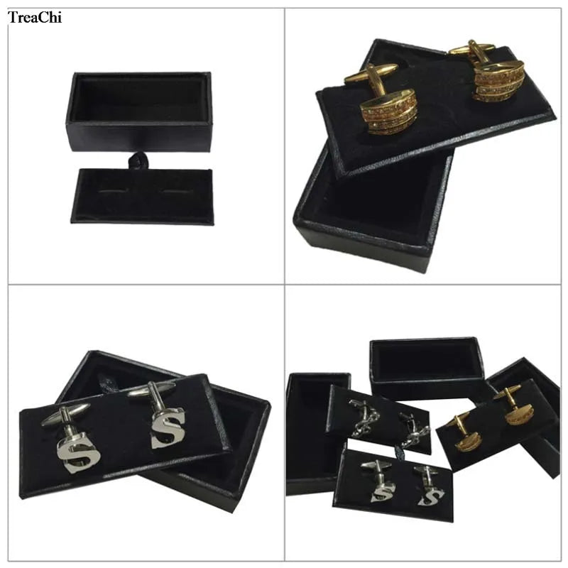 60Pcs Black Cufflinks Storage Casket Mens Cufflink Jewelry Organizer Case Cuff Links Display Package Gift Box Birthday Gift Case