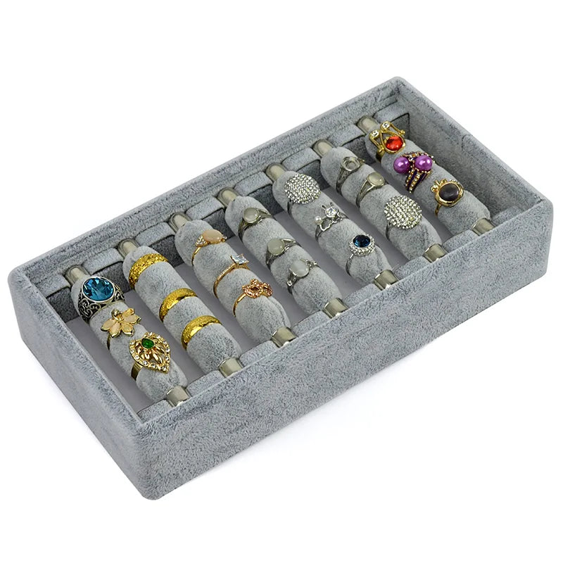 Detachable 7 Bars Ring Jewelry Display Box Velvet Diamond Ring Storage Case Convenient Linen Ring Holder Showcase Tray Holder