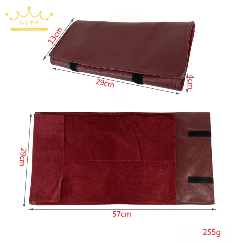 Wine Red Jewelry Organizer Pu Leather Roll Bag Necklace Bracelet Holder Travel Jewellery Bags Portable Jewelry Display Pouch