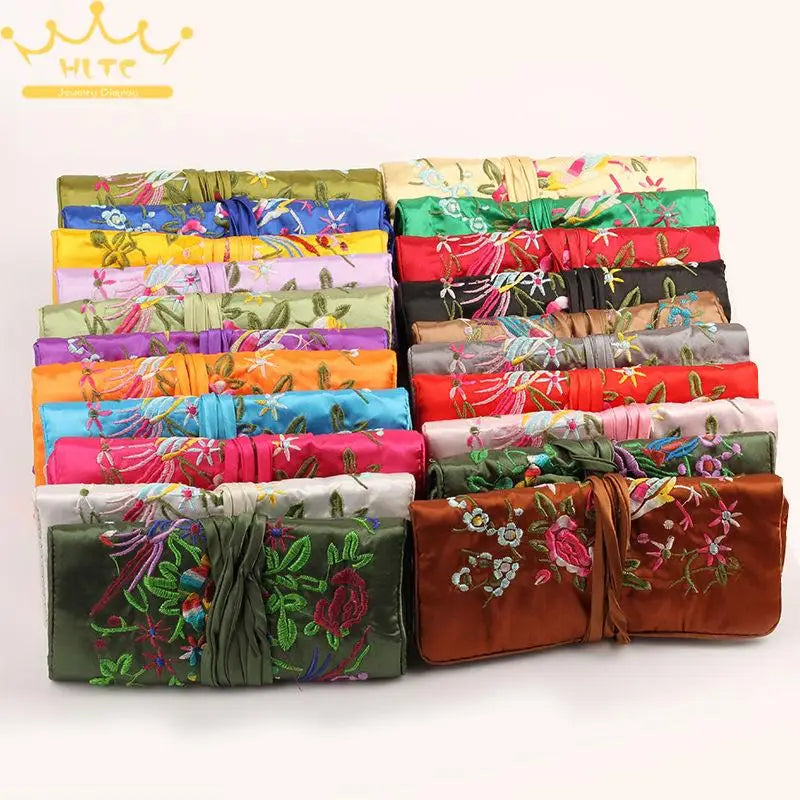 Satin Jewelry Roll Earring Bangle Holder Storage Pack Bag Travel Ring Necklace Jewellery Pouch Organizer Mix Colors
