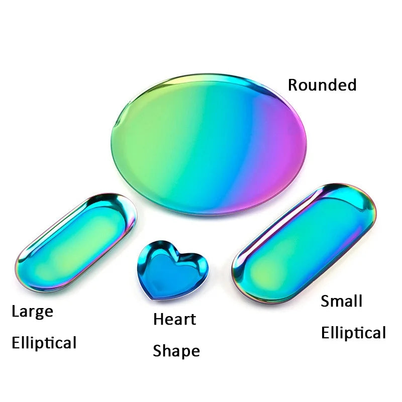 Multi-Color Multi-Shape Tray Photography Props Jewelry Storage Tray Fruit Candy Plate Stainless Steel Home Desk Decoration