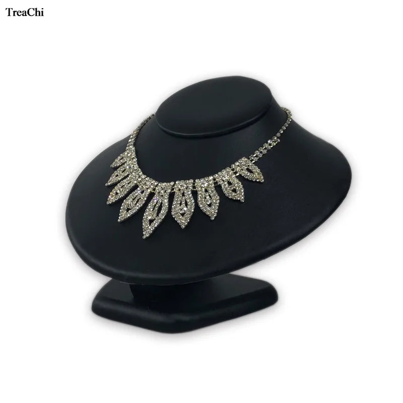 Faux PU Jewelry Counter Showcase Black Necklace Bracelet Organizer Holder Diamond Ring Earring Display Storage Stand