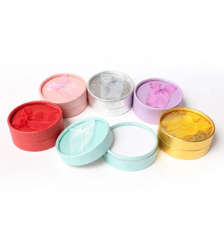 Jewelry Display Box Cardboard Necklace Earrings Ring Box Round Packaging Gift Box with Sponge Ribbon Wholesales 12/24pcs/Lot