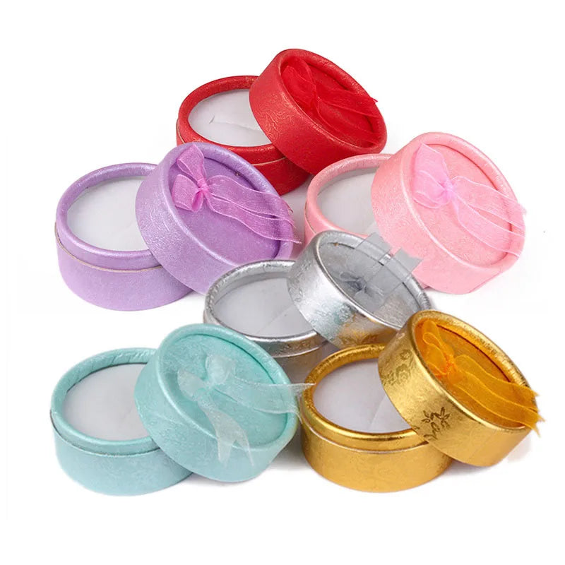 Jewelry Display Box Cardboard Necklace Earrings Ring Box Round Packaging Gift Box with Sponge Ribbon Wholesales 12/24pcs/Lot