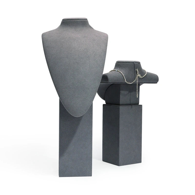 Gray Microfiber Model Portrait Jewelry Display Stand Window Jewelry Props Necklace Pendant Display Stand Set Jewlery Organizer