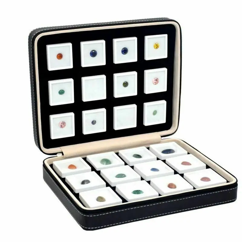 PU Leather Gem Box Insert Storage Display Portable Gemstone Travel Zip Bag Diamond Showing Box Business Jewelry Packaging