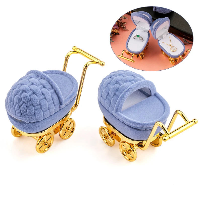 Lovely Baby Carriage Design Necklace Earring Jewelry Packaging Box Velvet Wedding Ring Gift Box Holder Case for Girl Friend