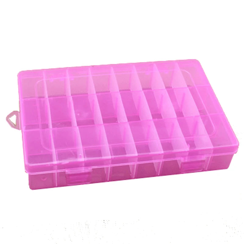 Jewelry Box Holder Adjustable 24 Grids Plastic Case Box Container Desk Small Storage Pills Ring Jewelry Earring Nail Art Tips