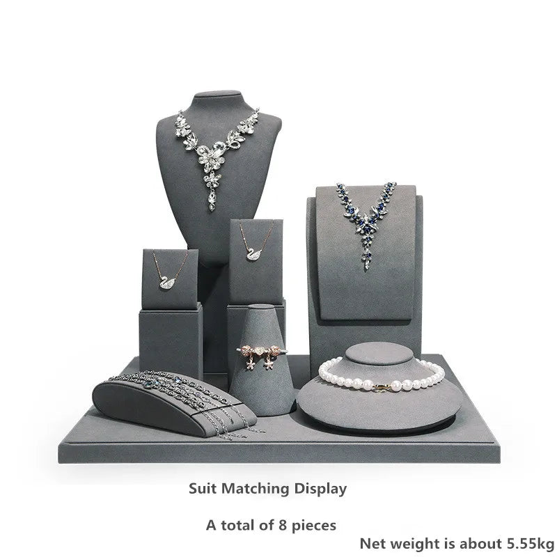 Gray Microfiber Model Portrait Jewelry Display Stand Window Jewelry Props Necklace Pendant Display Stand Set Jewlery Organizer