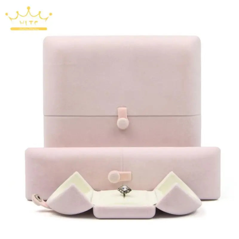 High-Grade Velvet Button Mongolian Double Open Jewelry Box Velvet Ring Ring Bracelet Necklace Packaging Jewelry Box