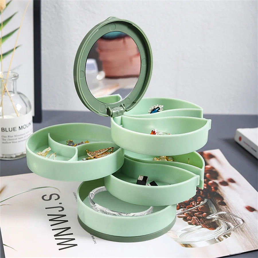4-Layer Rotating Jewelry Storage Box Necklace Earrings Ring Organizer Holder Multi-Layer Plastic Small Items Packaging Box