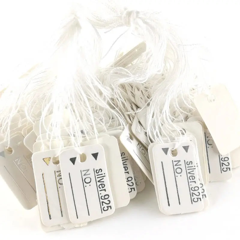 500 Pcs Jewelry Strung Pricing Price Tags with String Silver Merchandise Cloth Label Price Label