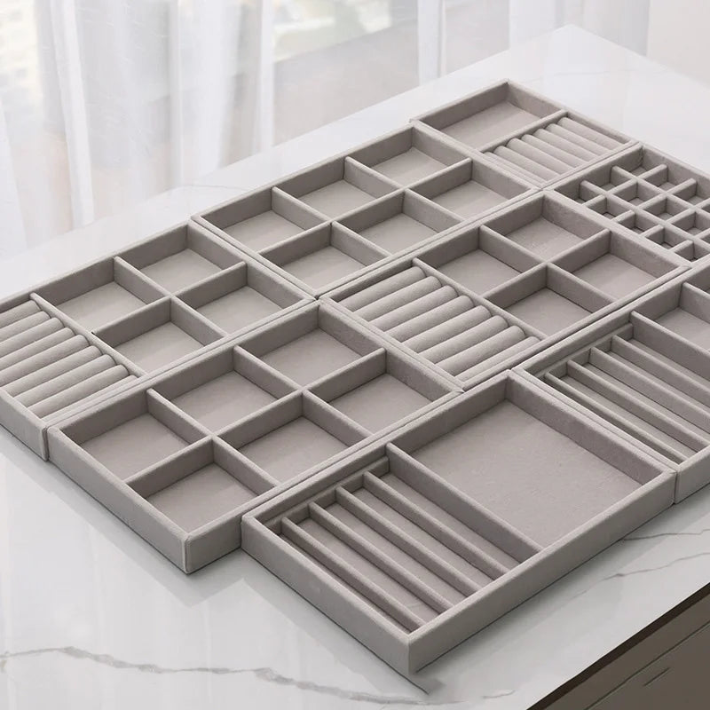 Dressing Table Drawer Storage Tray Hair Clip Lipstick Jewelry Collection Plate Gray Fabric Necklace Pendant Rings Holder