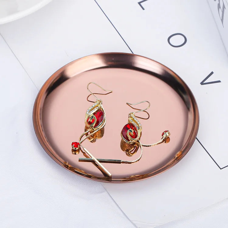Stainless Steel Round Jewelry Display Tray Desktop Cosmetics Storage Tray Jewelry Photo Prop Tray