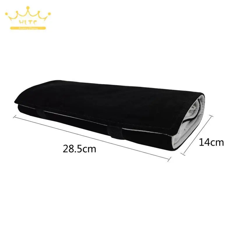 High-Capacity Earring Storage Roll Bag Black Velvet Jewelry Display Storage Bag 60 Pairs Stud Earrings Roll Organizer Cases