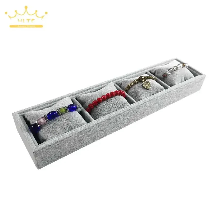 4 Grids Watch Bracelet Organizer Tray with Mini Pillows Jewelry Storage Plate Chain Watch Display Holder Tray Decorative