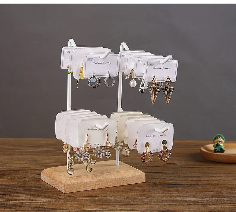 Bracelet Earring Display Holder with Wood Base Earrings Cardboard Storage Rack Jewelry Organizer Key Chain Bracelet Fram